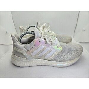 Adidas UltraBoost 20 Shoes Men's 9.5 White Iridescent Running Athletic Sneakers